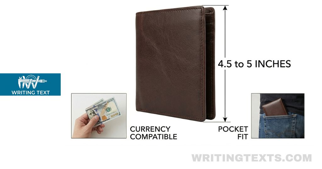 bi-fold wallet measures 5 inches long