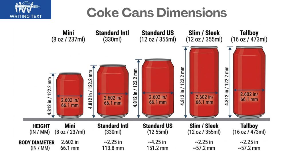 Coke Can Dimensions of sizes 12 oz 330ml 8 oz 12 oz 16 oz
